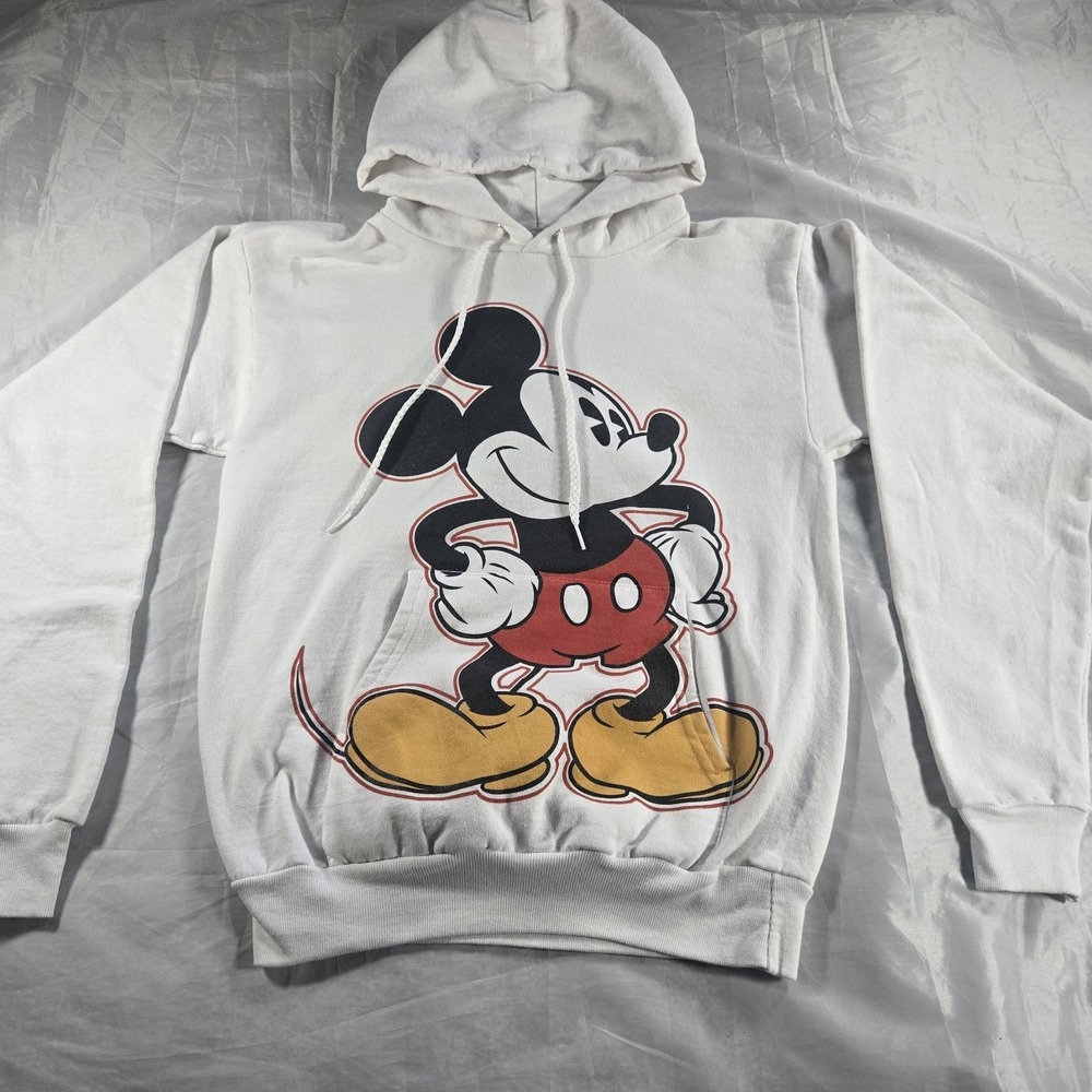 Disney Parks Mickey Mouse Hoodie White Pullover Adult Small Graphic Sweatshirt